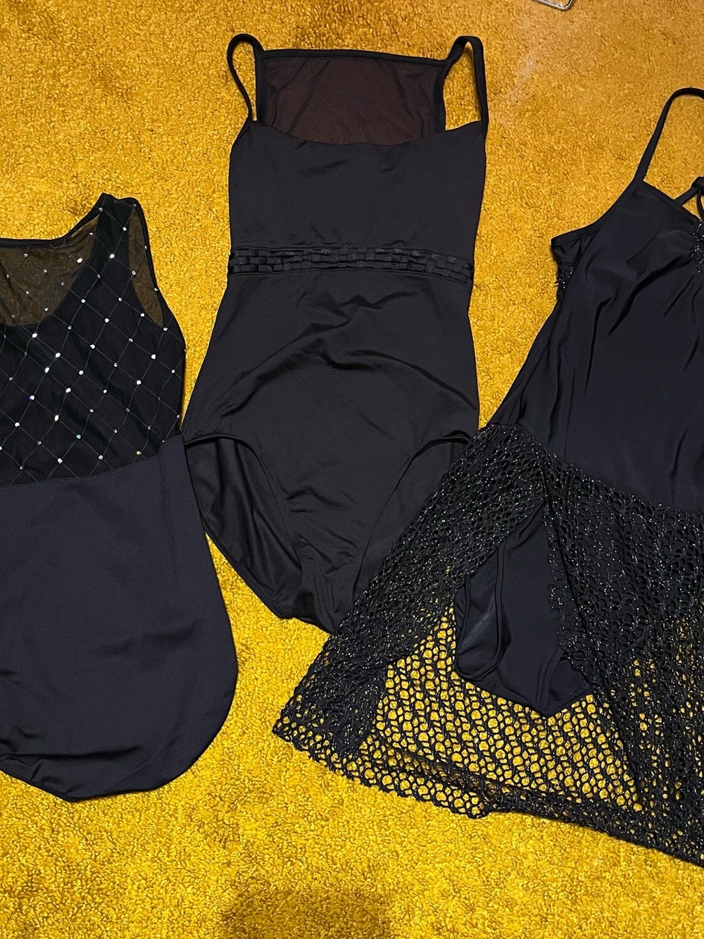 3 Black Women One-Piece Classic Black Dance leotards: Capezio, Bloch & Eurotard